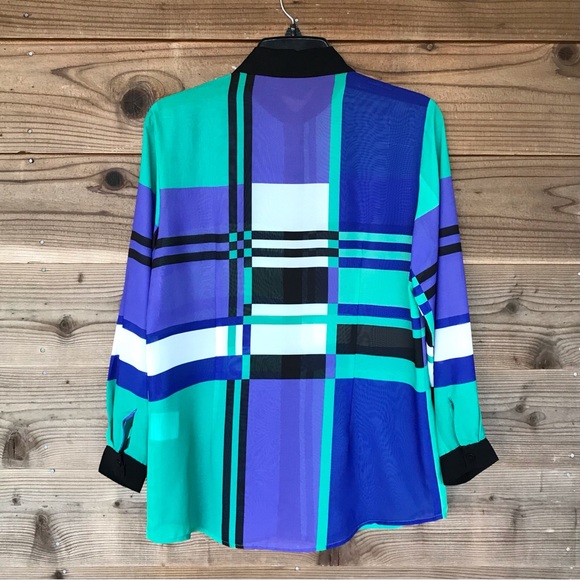 SOLO Moda Sheer Color Block Long Sleeve Button Down Blouse Size 6 - Picture 10 of 13